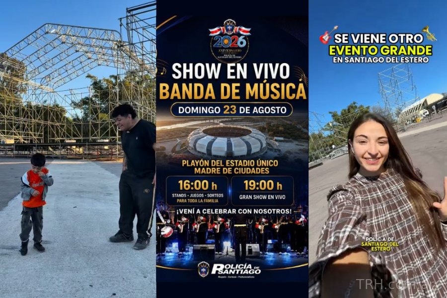Playón del Estadio Único preparado para el festejo institucional de la Policía de la Provincia.