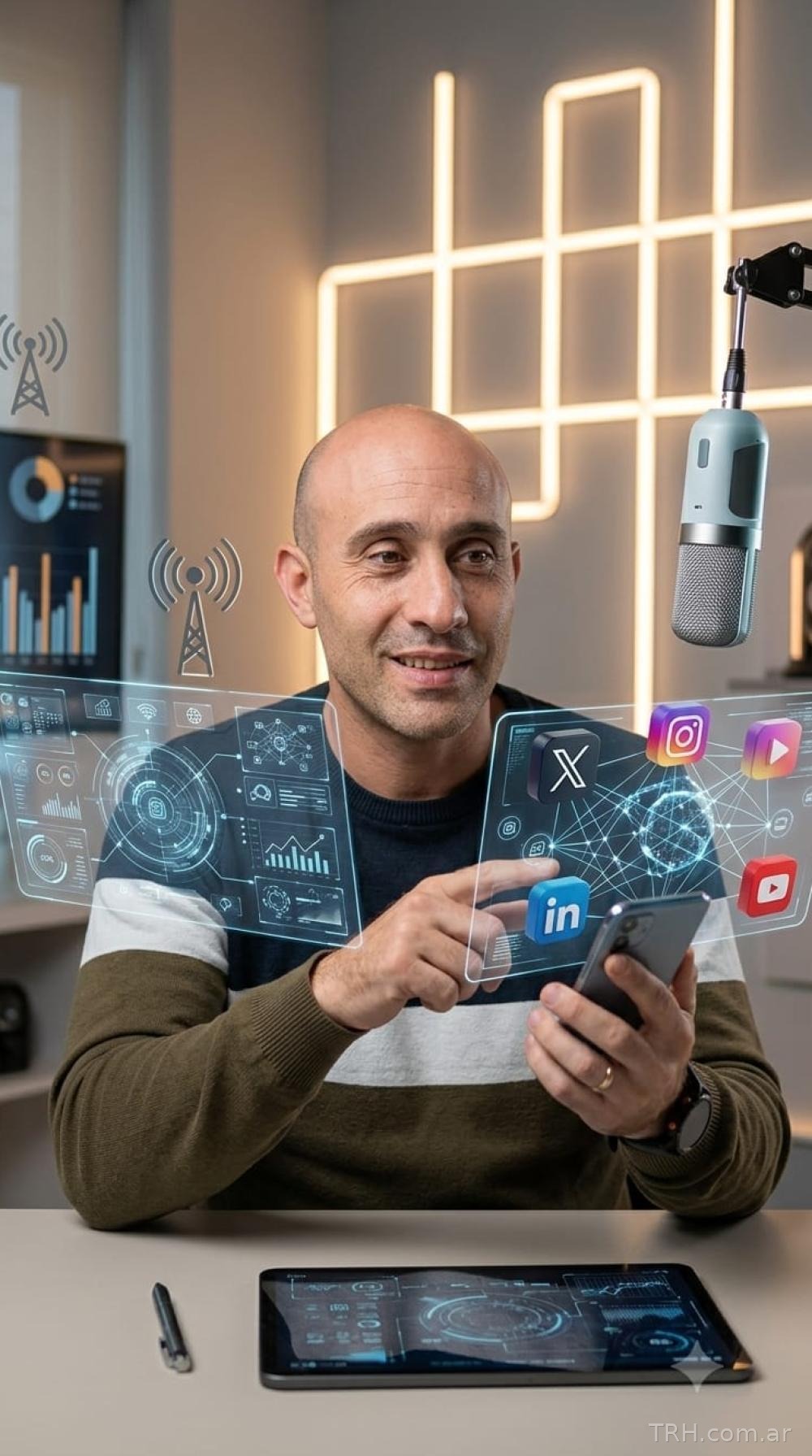 Jóvenes utilizando teléfonos móviles y pantallas digitales