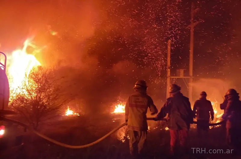 Bomberos combaten llamas de gran altura en pastizales secos